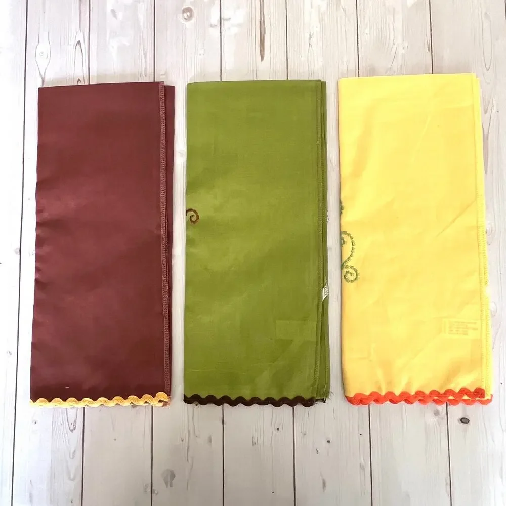 Set of 3 Retro-Style Kitchen Tea Towels Embroidered Floral Inspirational Ric-Rac
